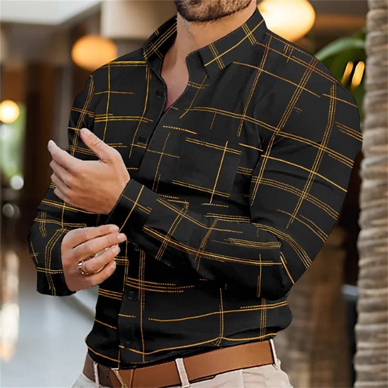 Long Sleeve Shirt Thin Casual Plaid Loose Lapel Button Shirt Men'S New Mb12 - Image 5
